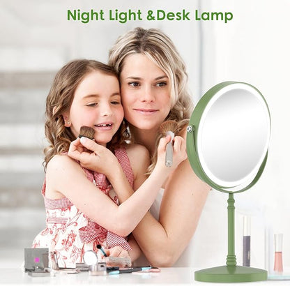 DEIOVWXS Makeup Mirror, 3000mAh Rechargeable Double-Sided Magnifying Vanity Mirror with 3 Colors, 1X/10X, Adjustable Brightness, Gifts for Mom, Mothers Day, Women, Wife, Girls, Dorm Room Essential