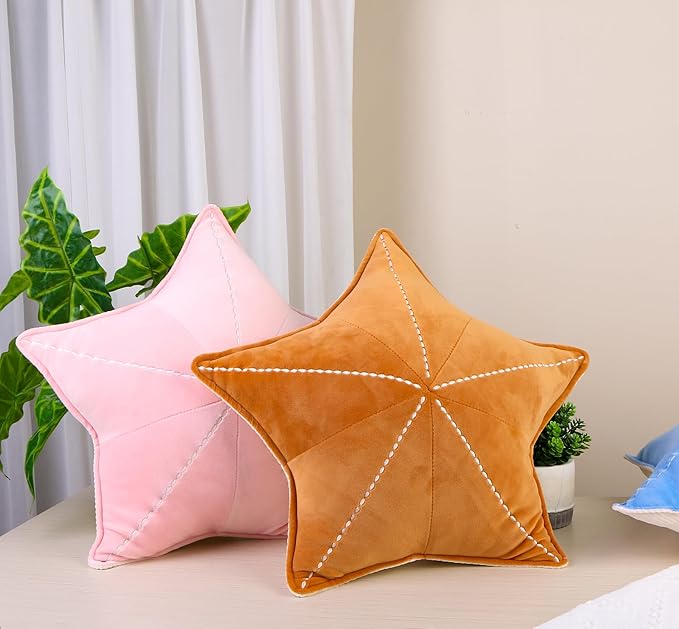 Starfish, Shell Plush Pillow, Car & Waist Cushion, Interesting Characteristic Chair Cushion (19.6in, Brown)