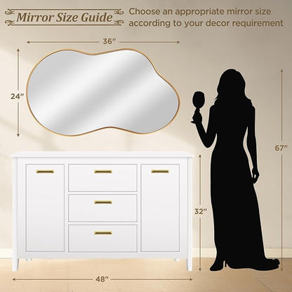 Dorlicecass Irregular Wall Mirror - Wall Mirrors Decorative 24"x36" Gold Asymmetrical Mirror Tempered Glass Aviation Aluminum Alloy Frame for Bathroom, Bedroom, Living Room, Cloakroom, Entryway