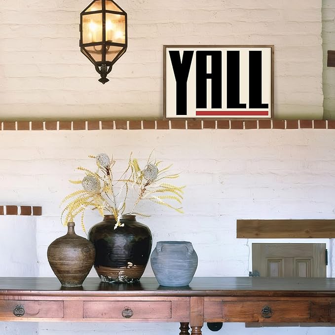 Western Wall Decor, 23.6x15.7 Inchs Wooden Yall Sign Cowboy Wall Art Framed, Southwestern Living Room Bedroom Bathroom Home Decorations