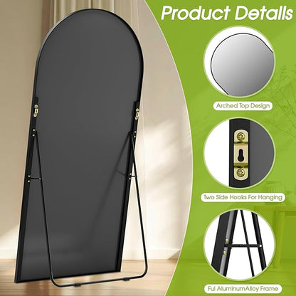 76"x34" Floor Mirror Full Length, Arched Full Length Mirror with Stand, Large Full Body Mirrors for Bedroom Living Room or Cloakroom Black