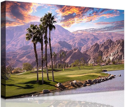 Golf Course at Sunset in Palm Wall Art Prints USA California Picture Canvas Wall Decor for Home Living Room Bedroom Bathroom Framed Artwork Ready to Hang(18''H x 24''W)