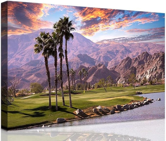 Golf Course at Sunset in Palm Wall Art Prints USA California Picture Canvas Wall Decor for Home Living Room Bedroom Bathroom Framed Artwork Ready to Hang(18''H x 24''W)