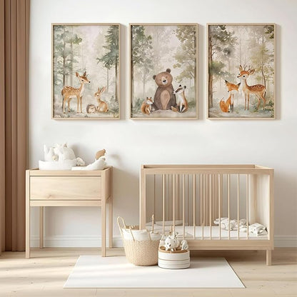 Tocliky Woodland Nursery Wall Art Decor Animal Forest Canvas Prints Baby Boy Room Wall Decor Bear Nursery Nature Pictures Deer Prints Artwork for Boy Girl Kids Bedroom 12x16 Inch Unframed Set of 3