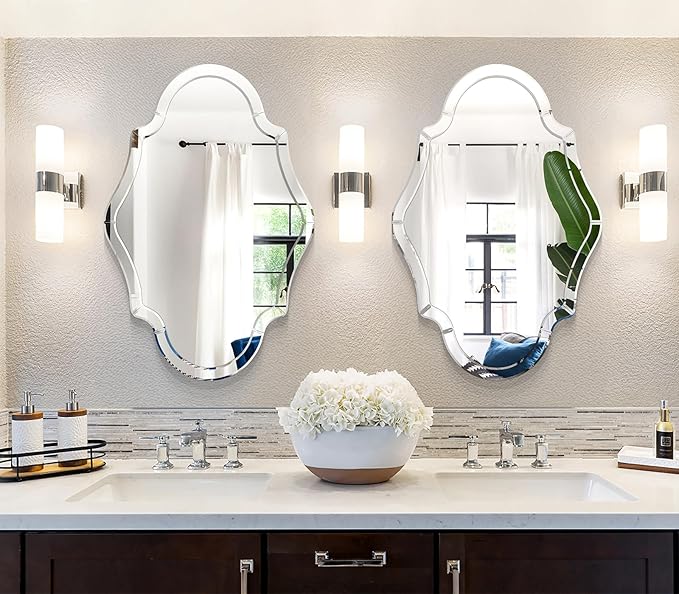 32" x 47" Large Wall Mirror for Living Room Decor, Elegant Decorative Mirrors with Beveled Glass Mirrored Frame, Horizontal or Vertical Hanging Mirror for Bathroom, Dining Room, Entryway