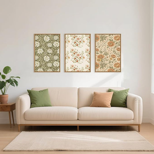 Celestdeco Vintage Pastoral Floral Framed Canvas Wall Art Set, Boho Colorful Flower Wall Decor, Peony Wildflower Wall Painting, Retro Botanical Art Prints for Living Room, Bedroom, Office-16 X24 X3