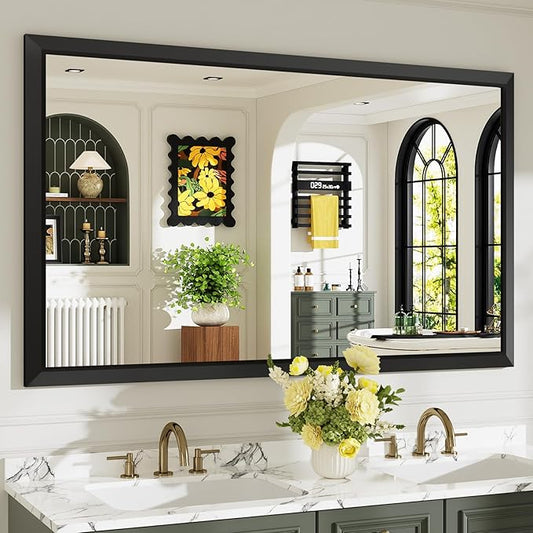 60x36 Inch Black Bathroom Mirror for Wall, Beveled Framed Rectangle Bathroom Vanity Mirrors for Over Sink, Bedroom, Living Room, Entryway, Anti-Rust, HD Tempered Glass, Horizontally/Vertically