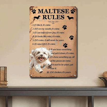 Metal Sign Tin Sign Vintage Wall Art Maltese Rules Metal Garden Sign for Restaurant 6×8 Inches