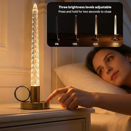L LOHAS LED Flameless Candles, Brightness Adjustable, Rechargeable Battery Candles, Soft White, Crystal Metal Pillar Candles for Valentines Anniversary Wedding Christmas Decorations 3.54"x2.95"x10"