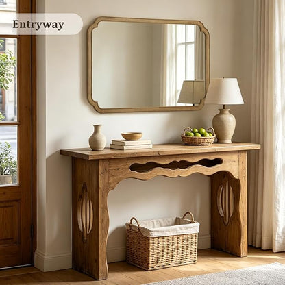 WallBeyond 30" x 48" Wood Bathroom Mirror for Wall Mounted, Rustic Rounded Corner Vanity Mirror for Entryway, Living Room or Bedroom Home Decorative [30" x 48" Natural Color]