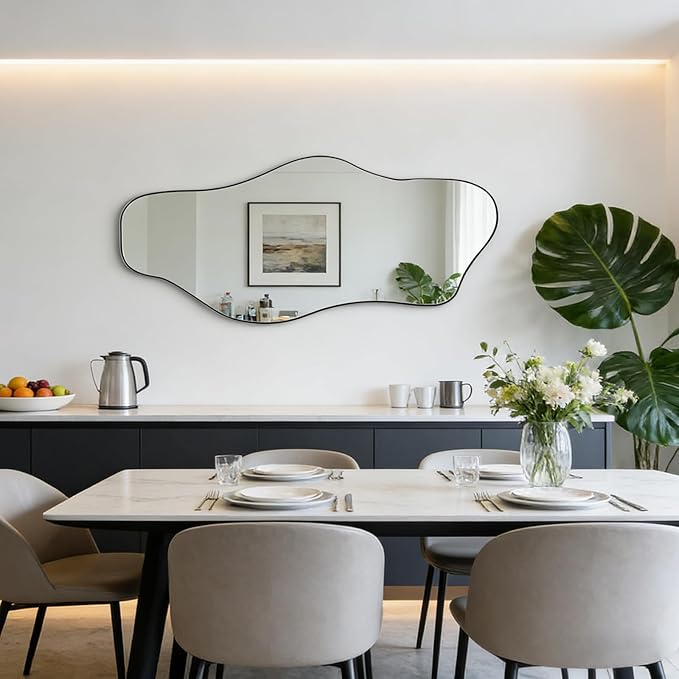 Large Irregular Mirror, 63"x30" Asymmetrical ﻿Tempered Glass Mirrors Full Length, Organic Frameless Wall Mirrors for Living Room Bedroom Entryway Hallway, Hangs Vertically or Horizontally