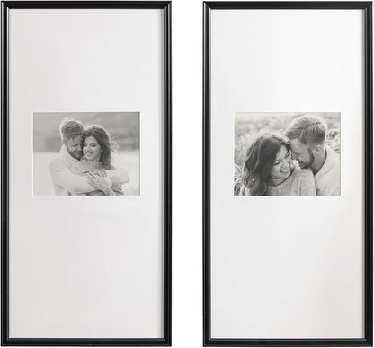 Kate and Laurel Adlynn Rectangular Panel Picture Frame Set of 2, 14 x 30 matted to 8 x 10, Black, Modern Two-Piece Photo Frame Set for Gallery Wall Decor in Living Room Wall Display