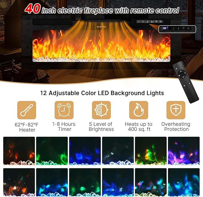 chartustriable Fireplace TV Stand for 95" TV, 83" LED Entertainment Center with 40" Fireplace & Power Outlets, High Gloss TV Stand, Gaming TV Media Console for Living Room, 83 Inch, Black