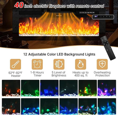 chartustriable Fireplace TV Stand for 95" TV, 83" LED Entertainment Center with 40" Fireplace & Power Outlets, High Gloss TV Stand, Gaming TV Media Console for Living Room, 83 Inch, Black