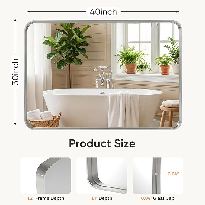 NEWBULIG 30"x40" Sliver Wall Mirror, Bathroom Mirrors for Over Sink, Matte Metal Framed Vanity Mirror with Tempered Glass, Entryway, Living Room, Bedroom