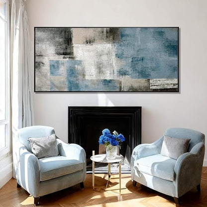SDYA Blue Abstract Wall Art Canvas Painting Modern Minimalist Artwork for Living Room Bedroom Office, Neutral Blue Gray Textured Wall Decor Oil Painting 32"x70"