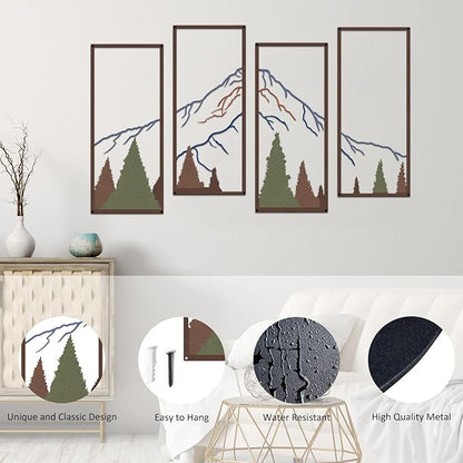 ruelen 4 Pcs Metal Mountain and Forest Wall Decor Colorful Landscape Mountain Wall Art Pine Tree Forest Wall Decoration Rustic Nature Wall Decor for Living Room Home Office Bathroom Indoor (Large)