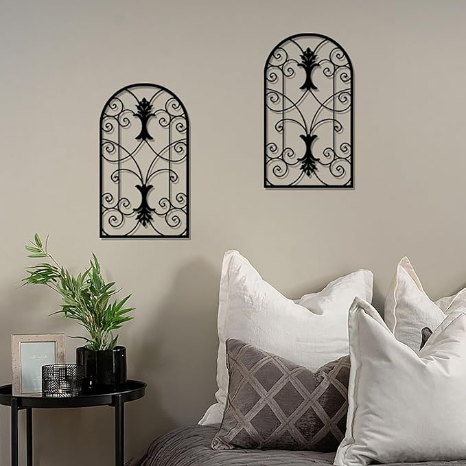 DUOOLN Abstract Metal Scroll Wall Art Decor, Black Modern Iron Geometric Hanging Sign, Minimalist Single Line Décor Sculptures, Living Room Bedroom Bathroom Office Farmhouse Accent-16.9x9.8in