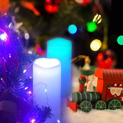 CANDLE CHOICE Waterproof Outdoor Color Changing Flameless Candles Remote Timer White Realistic Flickering Battery Operated Electric LED Pillars for Wedding Christmas Decoration Teen Girls 3”x7” 2PCS