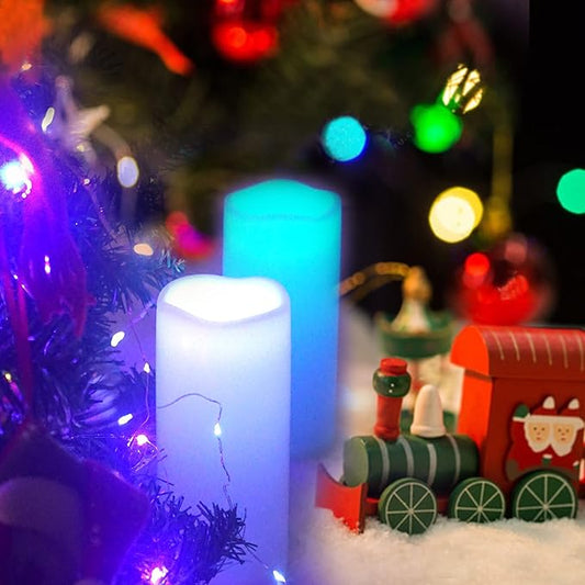 CANDLE CHOICE Waterproof Outdoor Color Changing Flameless Candles Remote Timer White Realistic Flickering Battery Operated Electric LED Pillars for Wedding Christmas Decoration Teen Girls 3”x7” 2PCS