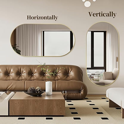 Oval Full Length Mirror, 60"×30" Wall-Mounted Mirror with Gold Frame in Shiny Gold, Ultra-Clear Explosion-Proof Dressing Mirror, Simple & Classic Deco for Cloakroom/Bedroom/Living Room