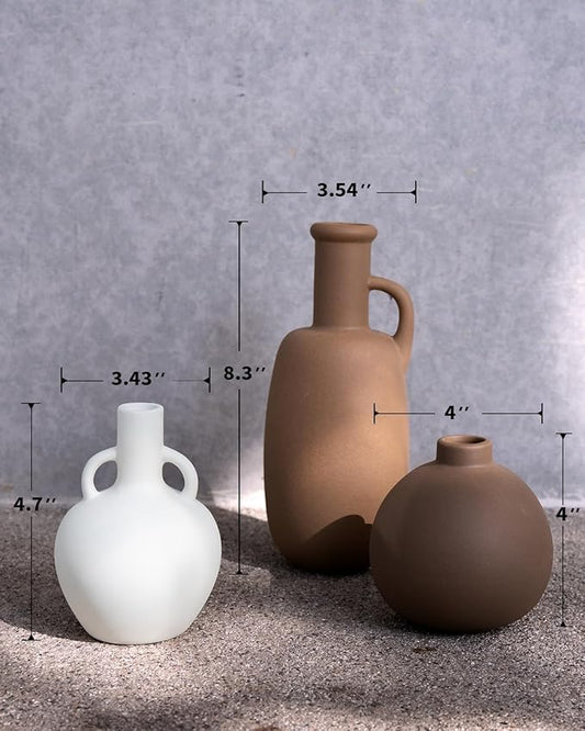 Ceramic Vase Set of 3 - Home Decor Farmhouse Rustic Decor, Decorative Flower Vases with Handles for Shelf, Dining Table,Living Room, Kitchen Shelf,Coffee Table,Modern Vase Decor -Multicolor