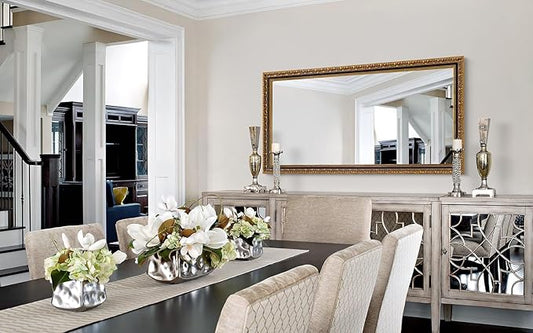 Chende Vintage Mirrors Wall Decorative, 47''x24'' Black Gold Narrow Mirror for Bathroom Vanity with Wooden Frame, Rectangle Ornate Mirror for Living Room, Entryway, Dining Room