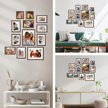 Egofine Picture Frame Set 12 Pack, Picture Frames Collage Wall Decor with Two 8x10, Four 5x7, Four 4x6, Two 4x4 for Wall and Tabletop, Made of Solid Wood, Covered by Plexiglass, Rustic Brown