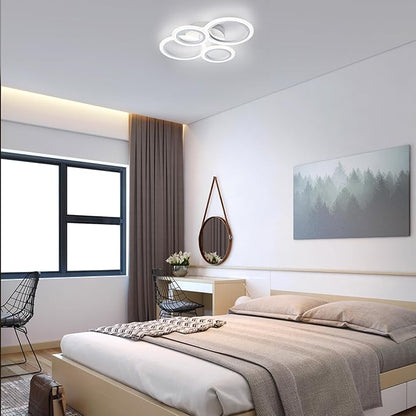 Modern LED Flush Mount Ceiling Light, 4 Rings White Close to Ceiling Light Fixtures, Kitchen Lighting Fixture Ceiling Lamp for Bedroom, Living Room, Laundry Room, 4000K Not Dimmable