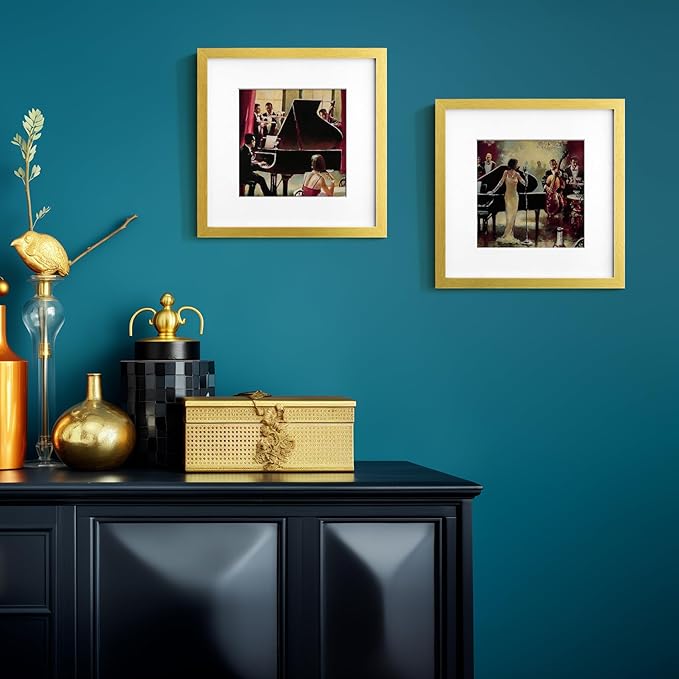Yaetm Gold 12x12 Picture Frames Set of 9, Square Frame Displays 8x8 with Mat or 12x12 without Mat, Gallery Wall Frame Set for Wall Mounting (9 pack, Gold)