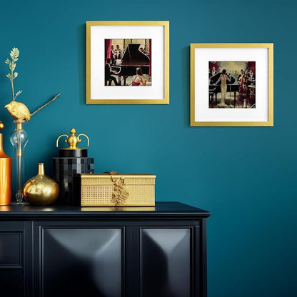 Yaetm Gold 12x12 Picture Frames Set of 9, Square Frame Displays 8x8 with Mat or 12x12 without Mat, Gallery Wall Frame Set for Wall Mounting (9 pack, Gold)