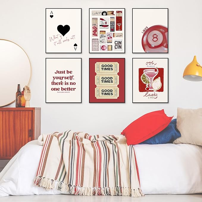 Habseligkeit Cute Wall Art Prints, Retro Wall Decors for Room Aesthtic, Posters for Girls Bedroom Decor Aesthetic Unframed, 8X10in, Set of 6