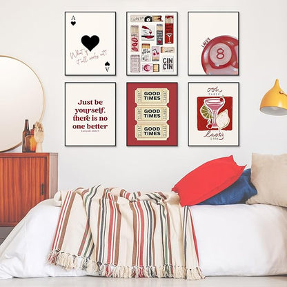 Habseligkeit Cute Wall Art Prints, Retro Wall Decors for Room Aesthtic, Posters for Girls Bedroom Decor Aesthetic Unframed, 8X10in, Set of 6