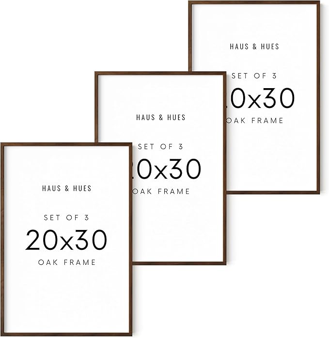 HAUS AND HUES 20x30 Walnut Oak Frame Set of 3 - Wooden Poster Holders, Rustic Gallery Wall Display