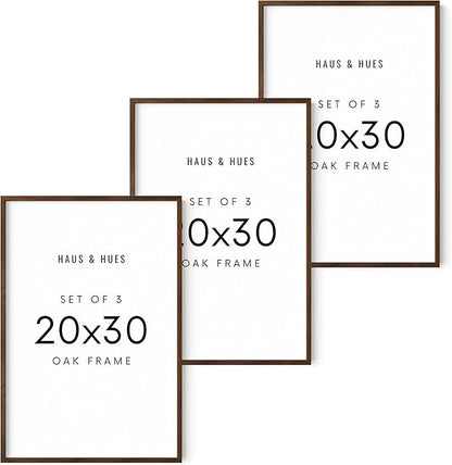 HAUS AND HUES 20x30 Walnut Oak Frame Set of 3 - Wooden Poster Holders, Rustic Gallery Wall Display