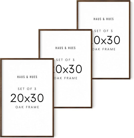 HAUS AND HUES 20x30 Walnut Oak Frame Set of 3 - Wooden Poster Holders, Rustic Gallery Wall Display