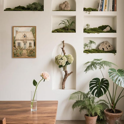 Vintage French Country Wall Art, Modern Farmhouse Wall Decor Painting, Rustic Cottage House Poster Canvas Prints Countryside Landscape Artwork for Bedroom Living Room 12x16 inch Wood Framed