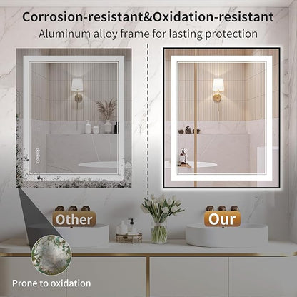 30"x36" LED Bathroom Mirror with Lights, Front & Backlit, Anti-Fog, Dimmable, 3 Color Temperature, CRI 90+, LED Mirror for Bathroom with Premium Full Aluminum Frame, Touch Control with Memory