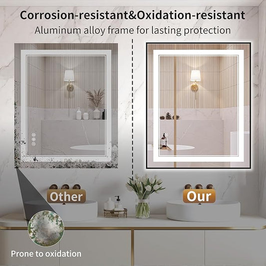 30"x36" LED Bathroom Mirror with Lights, Front & Backlit, Anti-Fog, Dimmable, 3 Color Temperature, CRI 90+, LED Mirror for Bathroom with Premium Full Aluminum Frame, Touch Control with Memory