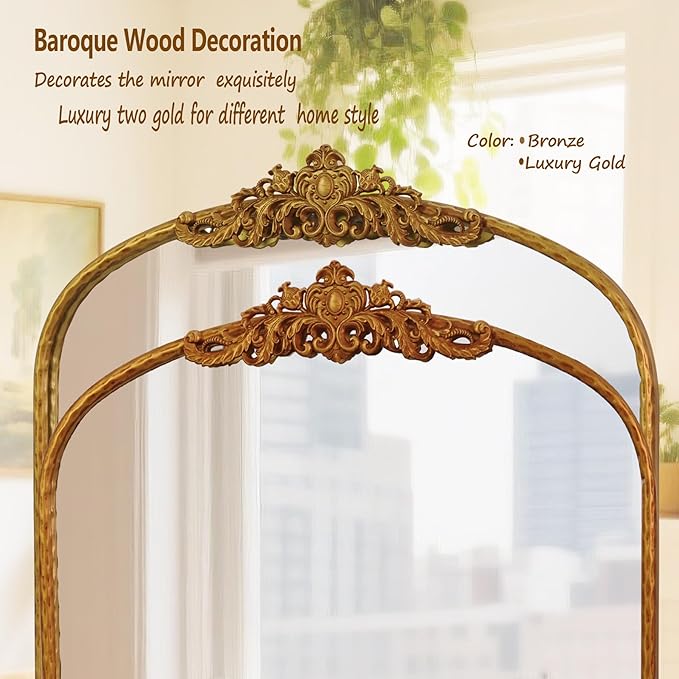 Antique Arched Gold Mirror 32"x24" - Vintage Baroque Wall Mirrors for Bathroom, Living Room, Entryway - Large Gleaming Gold Frame, French Ornate Mirror for Bedroom, Fireplace, Hallway,Dresser