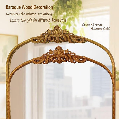 Antique Arched Gold Mirror 32"x24" - Vintage Baroque Wall Mirrors for Bathroom, Living Room, Entryway - Large Gleaming Gold Frame, French Ornate Mirror for Bedroom, Fireplace, Hallway,Dresser