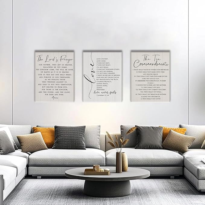 AOYUSMO 3 Piece The Ten Commandments Canvas Wall Art Scripture Christian Wall Art Bible Verse Pictures Wall Decor Jesus Religious Art Prints for Living Room Church Office