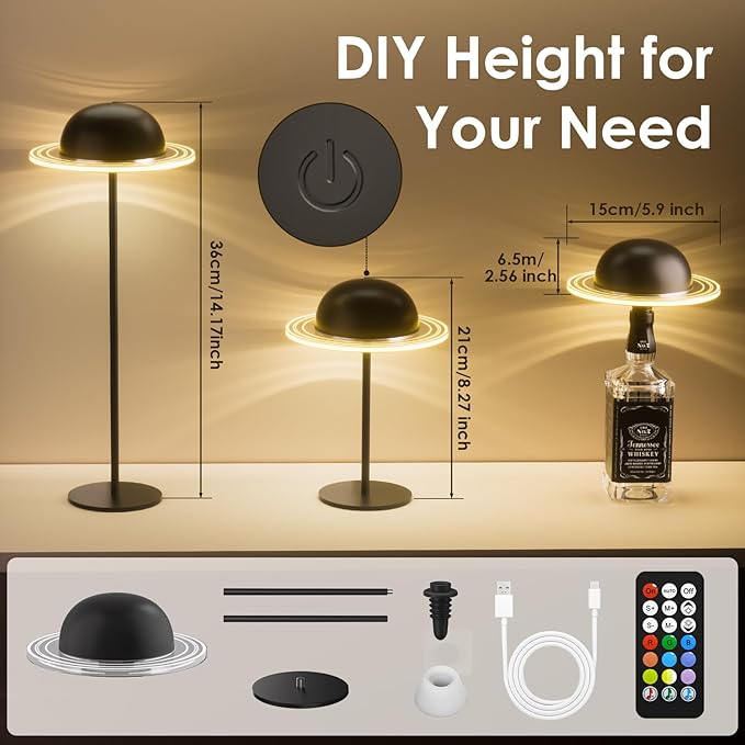 KIBTOY Cordless Table Lamps, Rechargeable Battery Operated Lamps, Touch & Remote Control, 3 CCT & RGB Colors Dimmable,Portable Small Lamp for Bedsides,Kids,Dining Room,Living Room 1 Pack
