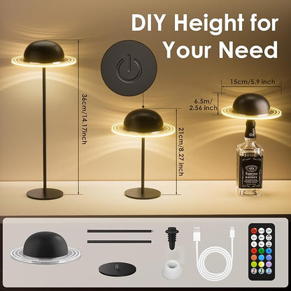 KIBTOY Cordless Table Lamps, Rechargeable Battery Operated Lamps, Touch & Remote Control, 3 CCT & RGB Colors Dimmable,Portable Small Lamp for Bedsides,Kids,Dining Room,Living Room 1 Pack