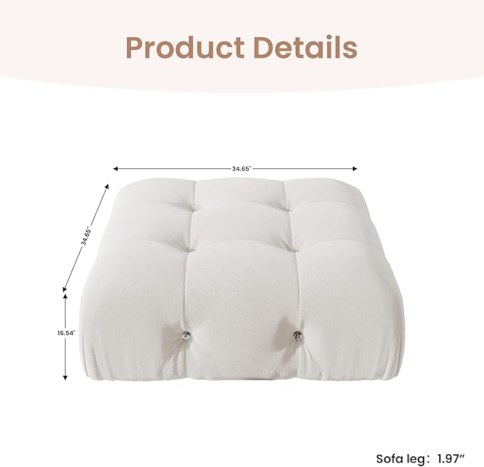 Modular Sectional Couches for Living Room, Modern Luxury Velvet Bubble Couch with Reversible Chaise Ottoman, Deep Seat Cloud Sectional Sofa (Ottoman, Beige)