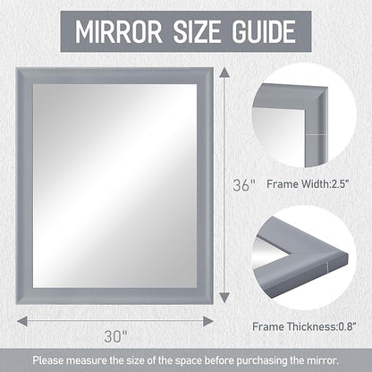 Bathroom Mirror 30x36 Inch, Grey Framed Rectangle Mirrors with Tempered Glass for Bathroom,Living Room or Entryway