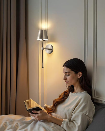KDG Cordless Wall Sconces Set of 2, Wireless 5200mAh Rechargeable Battery LED Wall Lamps, Wall Lightings for Wall Painting, Outdoor, Garden, Bedside, Hallway, Gifts, Night Light (Brushed Nickel)
