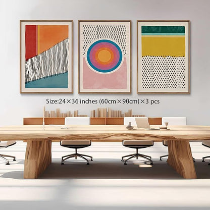 myusuar 3 Piece Large Modern Abstract Canvas Framed Wall Art For Living Room, Midcentury Minimalist Boho Wall Art Decor Posters Prints For Bedroom Office, 24x36in