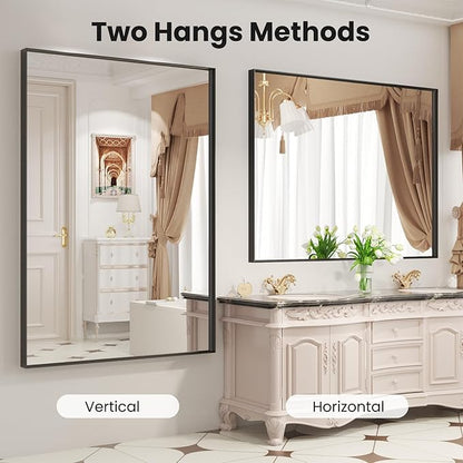 LOAAO Black Bathroom Mirror 40"X36" for Wall, Rectangle Bathroom Vanity Mirror, Tempered Glass, Hangs Vertically or Horizontally, Easy to Install, Modern Design