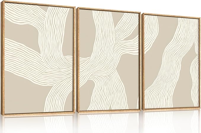 HPNIUB Large Abstract Beige Framed Canvas Prints Wall Art Set,Neutral Minimalist Lines Wall Decor,Modern Textured Artwork for Living Room, Bedroom,Dining Room, Office, Bathroom Decor-16 x24 x3